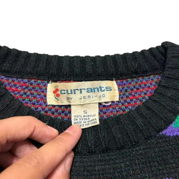 Vintage 80s Black Paisley Neon Multi Colored Sweater Women’s Small Retro Vibrant - Picture 3 of 6